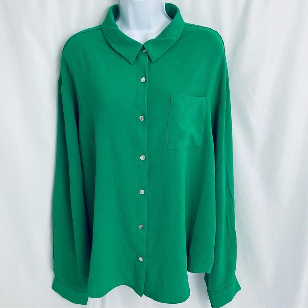 Faith and Joy Green Button Blouse  Size Large